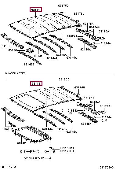 Toyota 63111-05280 Roof panel 6311105280