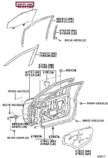 Toyota 68101-02110 Glass side window 6810102110