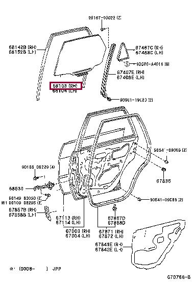6810312580 Toyota Glass side window