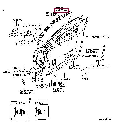 6811220360 Toyota Glass side window