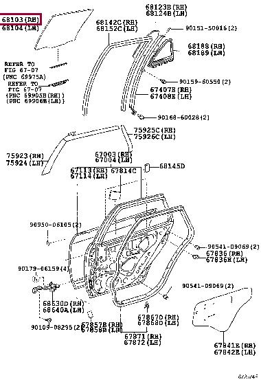 6811313310 Toyota Glass side window
