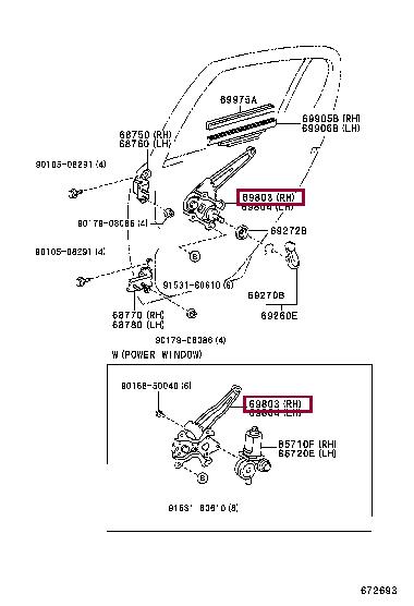 Window winder mechanism Toyota: 6980352010 Toyota Window Regulator