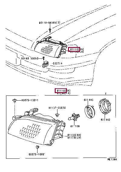 Front light Toyota Carina E: 811102B661 Toyota Headlamp