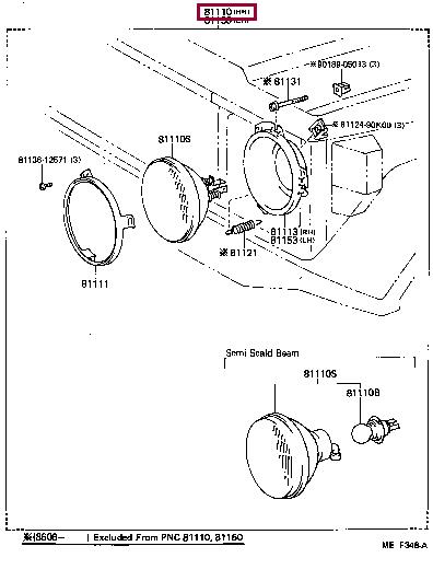 8111090K38 Toyota Headlamp