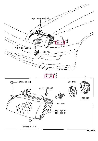 Headlight Toyota Carina E: 811502B621 Toyota Headlamp