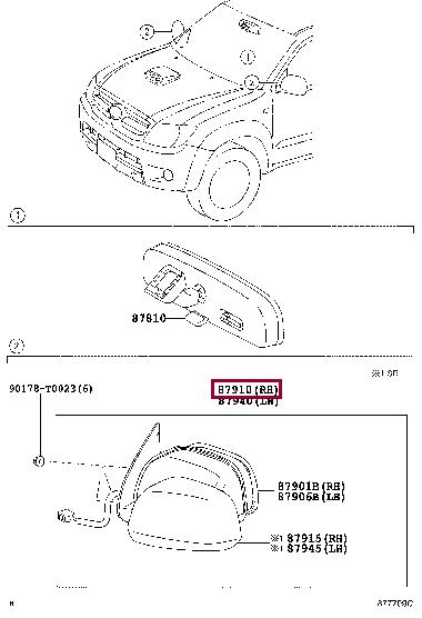 Toyota 87910-0K081 MIRROR ASSY, OUTER R 879100K081