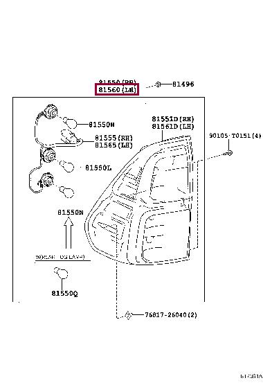 815600K261 Toyota Tail lamp left
