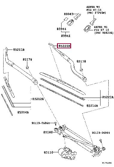 8522133370 Toyota Wiper arm front left
