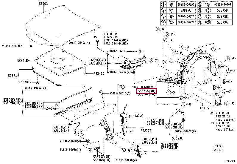 5380530510 Toyota Inner wing panel