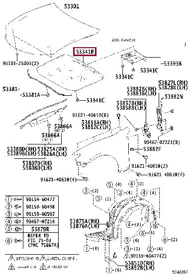 5334124130 Toyota INSULATOR, HOOD