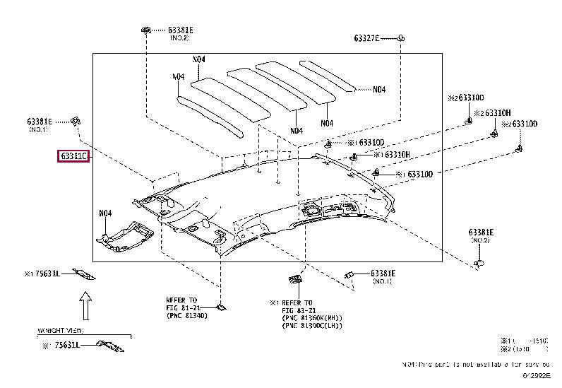 6331130F50C0 Toyota Roof lining