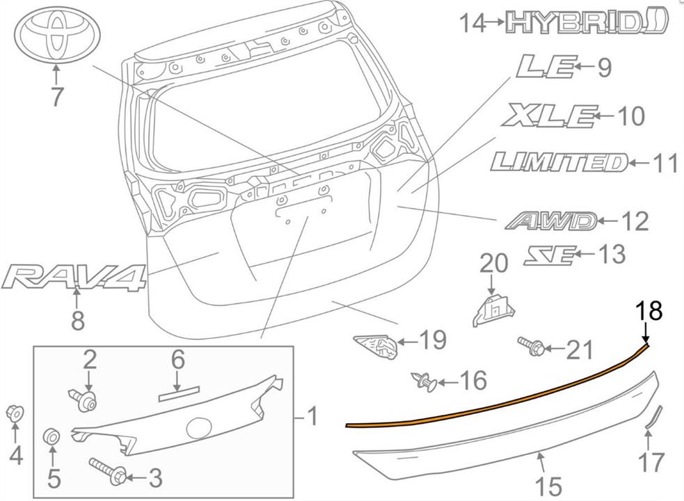 768210R050 Toyota PROTECTOR BACK DOOR