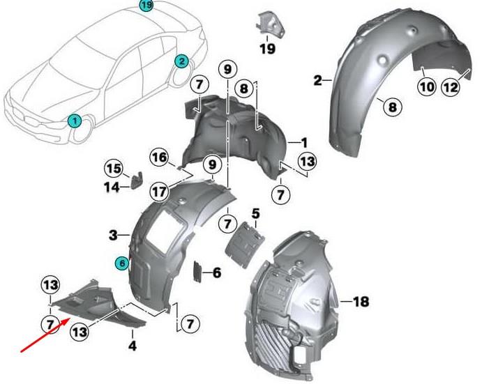 Inner wing panel BMW 51 71 8 054 551