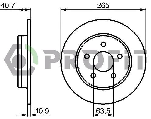 Profit 5010-1226 Rear brake disc, non-ventilated 50101226