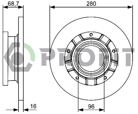 Profit 5010-1573 Rear brake disc, non-ventilated 50101573