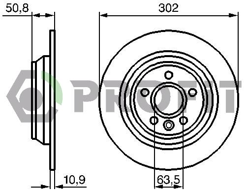 Profit 5010-1616 Rear brake disc, non-ventilated 50101616