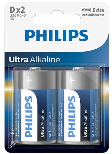 Philips LR20E2B/10 Battery Ultra Alkaline D, 1,5V LR20E2B10
