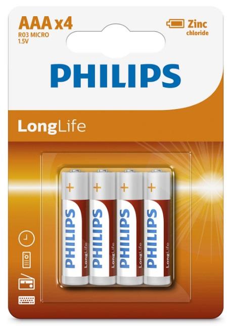LongLife Zinc Carbon Battery AAA BLI 4 Philips R03L4B&#x2F;10