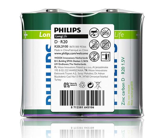 Philips R20L2F/10 Battery LongLife D/R20, 1,5V R20L2F10
