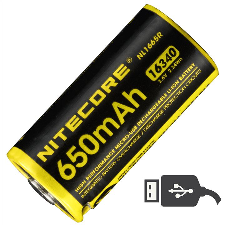 Nitecore NL1665R Lithium battery Li-Ion RCR123A 3.6V (650mAh, USB), protected NL1665R