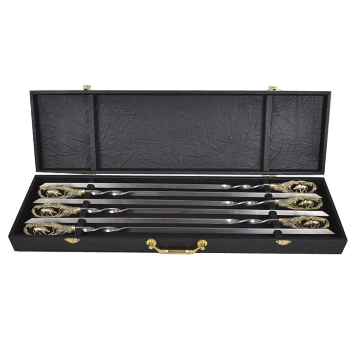 Masterkrami 150-1022 Set of handmade skewers, Boar, bronze handle (3x10mm, 60cm), 6 pcs. in leather case 1501022