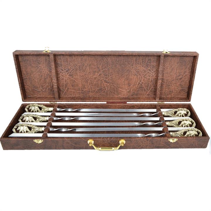 Masterkrami 150-1023 Set of handmade skewers, Bears, bronze handle (3x10mm, 60cm), 6 pcs. in leather case 1501023