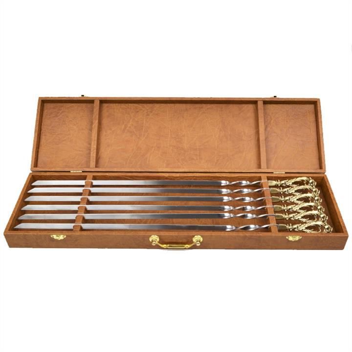 Masterkrami 150-1019 Set of handmade skewers, Sea Breeze, bronze handle (3x10mm, 60cm), 6 pcs. in leather case 1501019