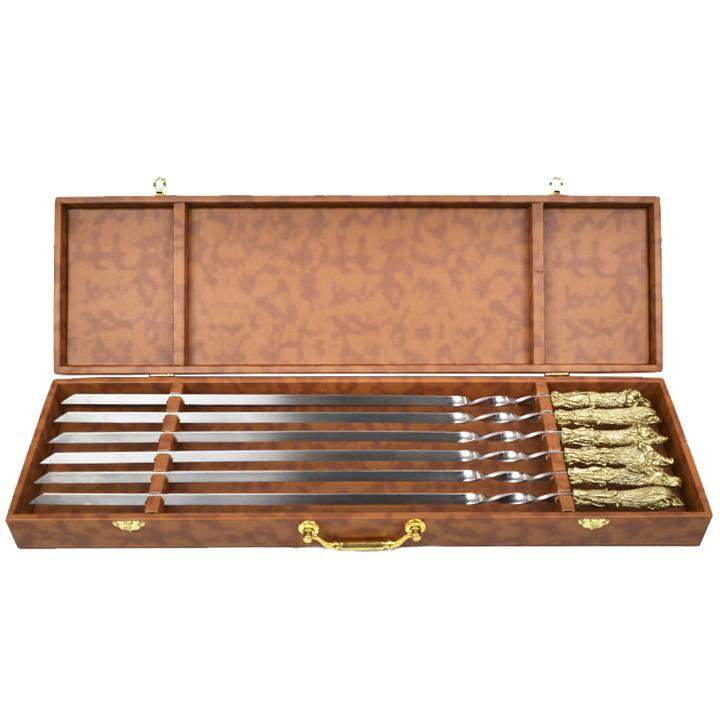 Masterkrami 150-1020 Set of handmade skewers, Hunting, bronze handle (3x10mm, 60cm), 6 pcs. in leather case 1501020