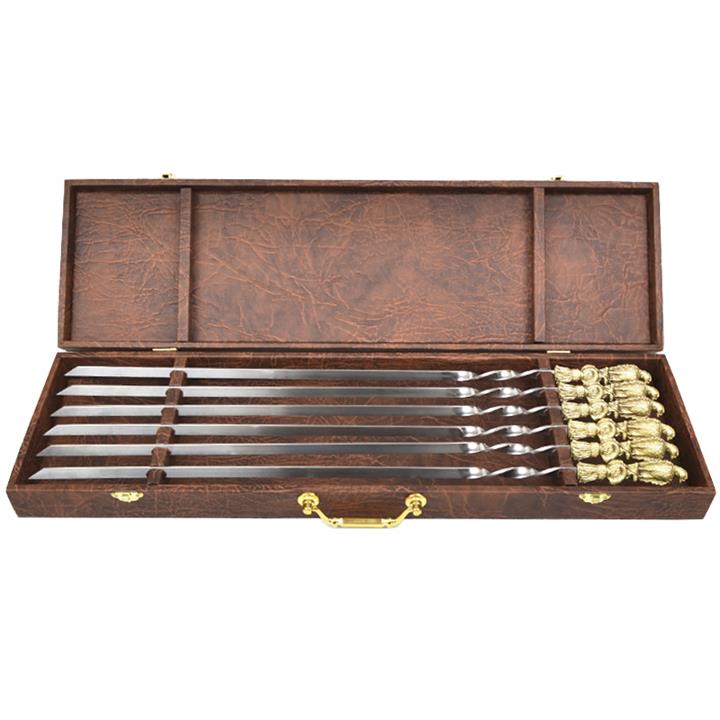 Masterkrami 150-1018 Set of handmade skewers, Birds, bronze handle (3x10mm, 60cm), 6 pcs. in leather case 1501018