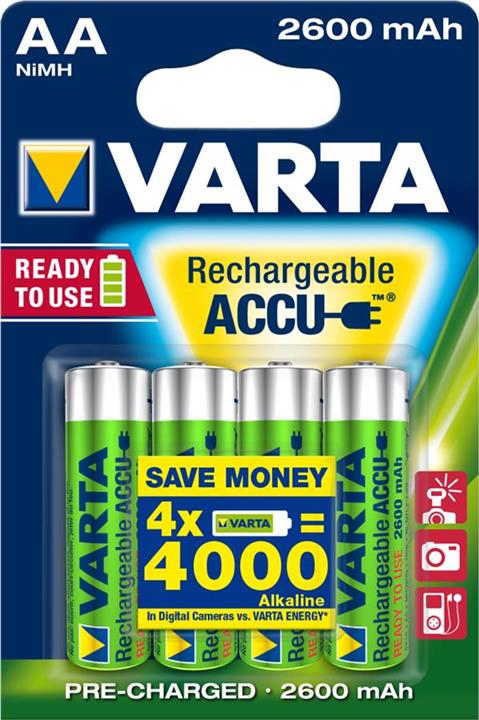 Varta 05716101404 Battery Rechargeable Accu AA 2600mAh BLI 4 NI-MH 05716101404