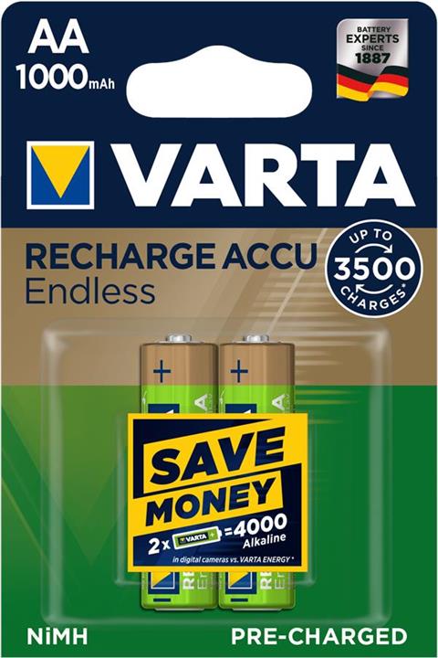 Varta 56666101402 Battery Rechargeable Accu Endless AA 1000mAh BLI 2 NI-MH 56666101402