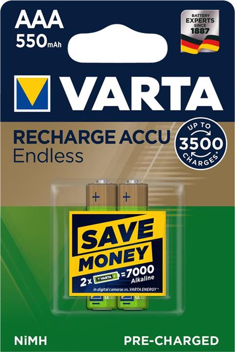Varta 56663101402 Battery Rechargeable Accu Endless AAA 550mAh BLI 2 NI-MH 56663101402