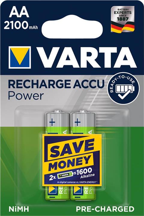 Varta 56706101402 Battery Rechargeable Accu AA 2100mAh BLI 2 NI-MH 56706101402