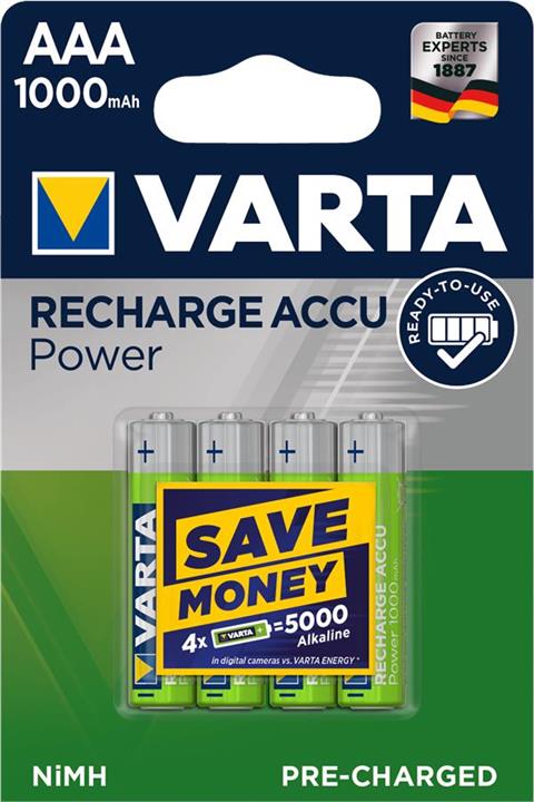 Varta 05703301404 Battery Rechargeable Accu AAA 1000mAh BLI 4 NI-MH 05703301404