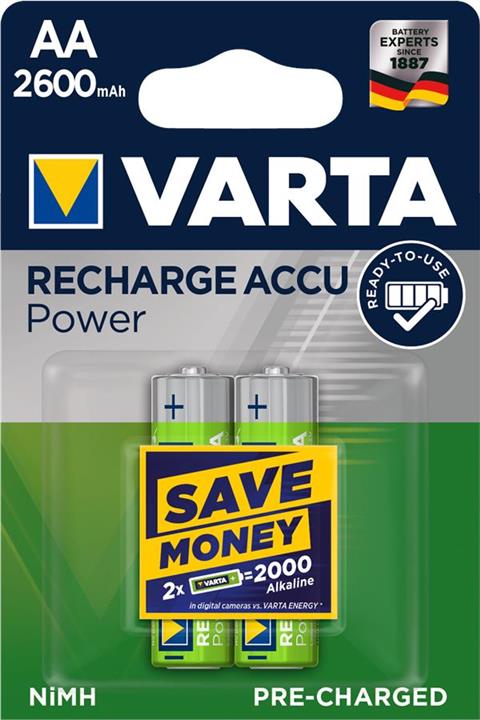 Varta 05716101402 Battery Rechargeable Accu AA 2600mAh BLI 2 NI-MH 05716101402