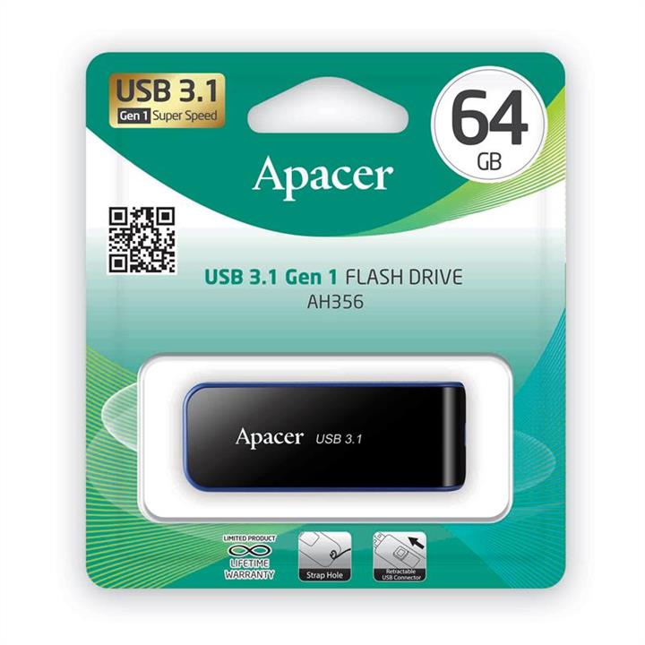 Apacer AP64GAH356B-1 Flash Apacer USB 3.1 AH356 64GB Black AP64GAH356B1