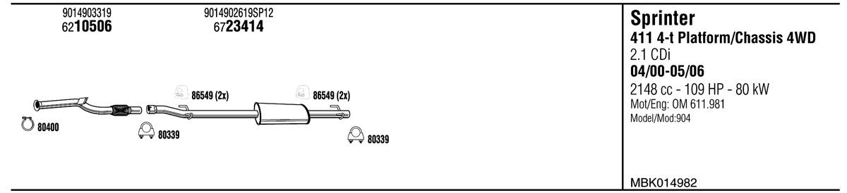 Walker MBK014982 Exhaust system MBK014982