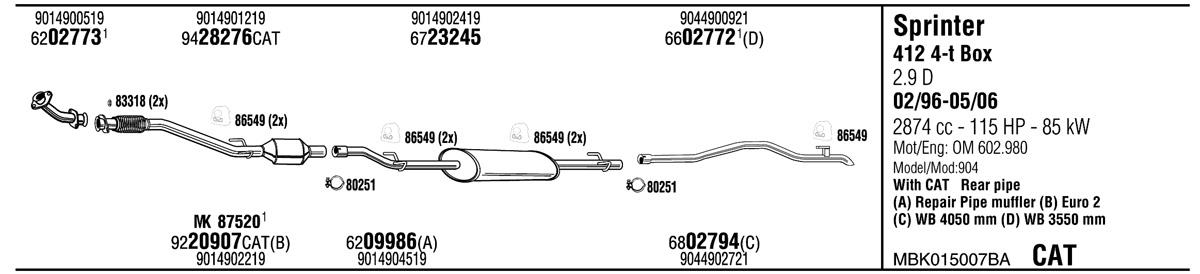 Walker MBK015007BA Exhaust system MBK015007BA