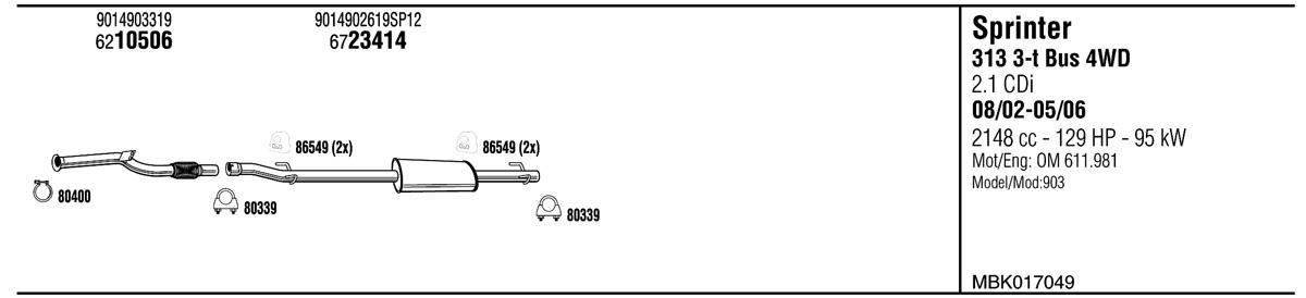 Walker MBK017049 Exhaust system MBK017049