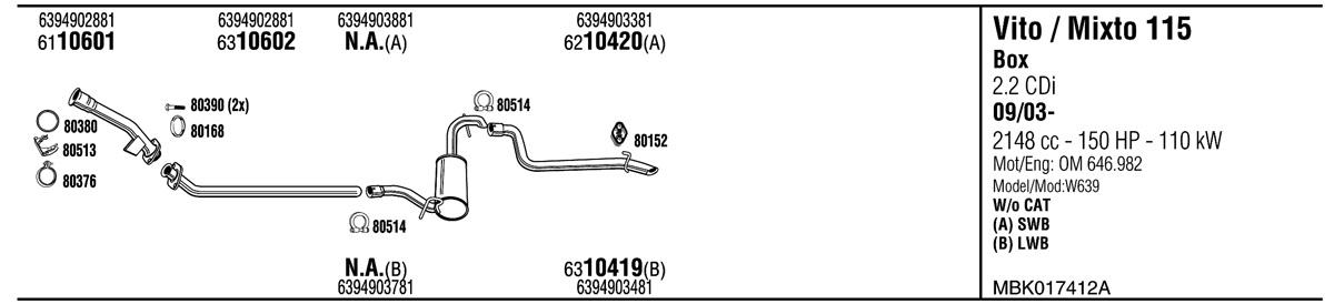 Walker MBK017412A Exhaust system MBK017412A