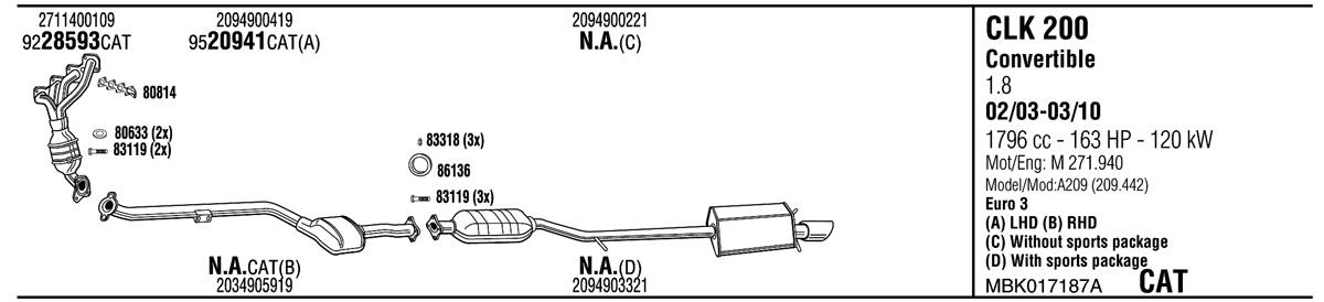 Walker MBK017187A Exhaust system MBK017187A