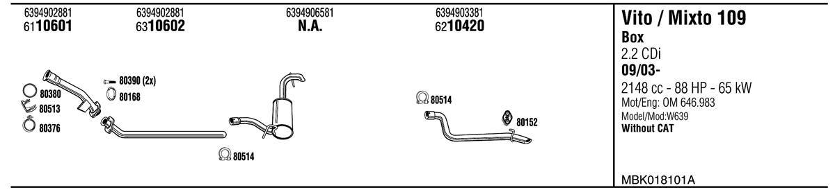 Walker MBK018101A Exhaust system MBK018101A