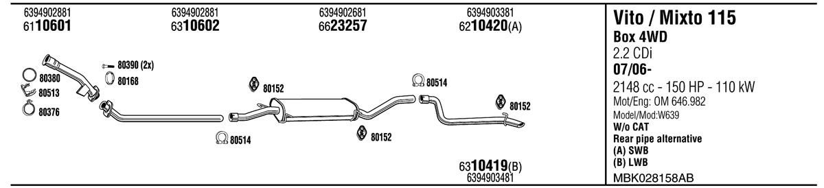 Walker MBK028158AB Exhaust system MBK028158AB