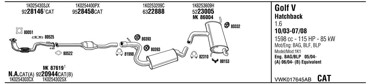 Walker VWK017645AB Exhaust system VWK017645AB