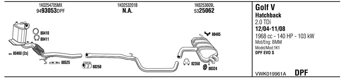 Walker VWK019961A Exhaust system VWK019961A