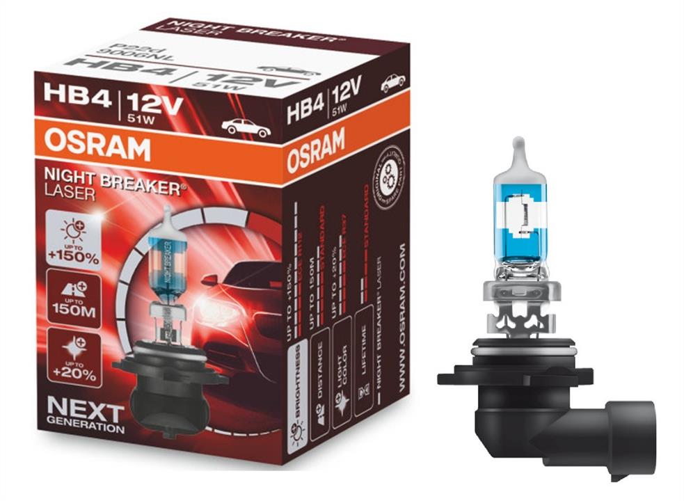 Osram 9006NL Halogen lamp Osram Night Breaker Laser +150% 12V HB4 51W +150% 9006NL