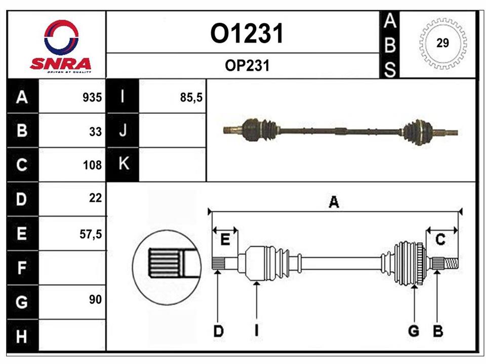 SNRA O1231 Drive shaft O1231