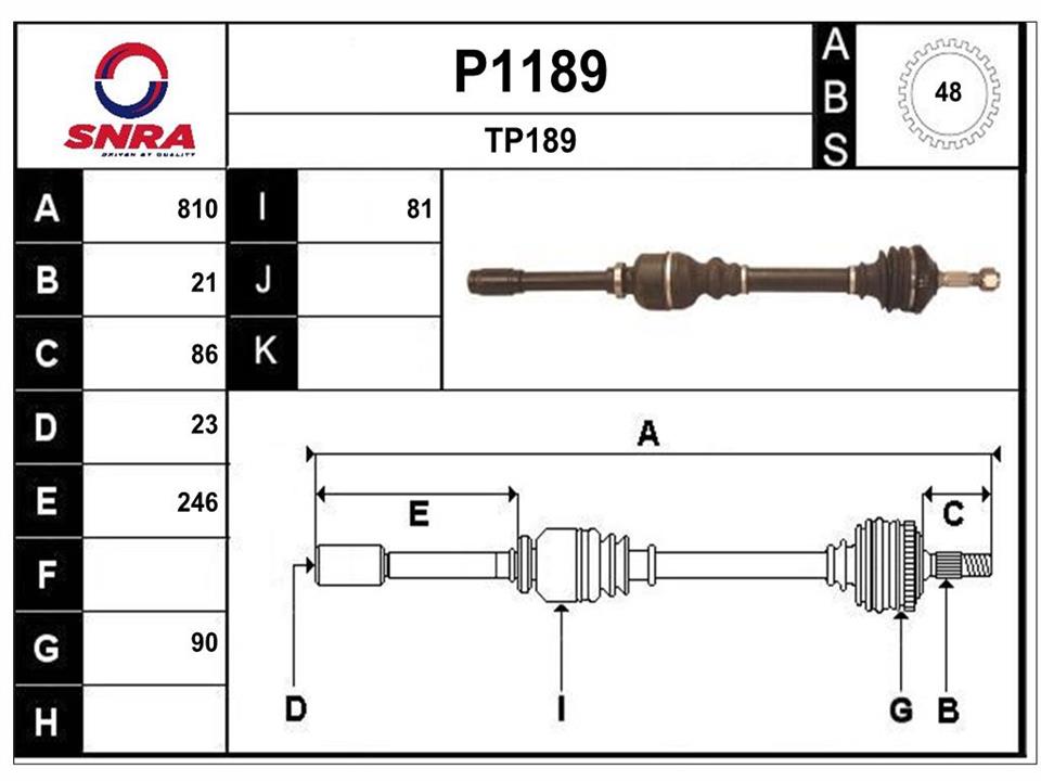 SNRA P1189 Drive shaft P1189