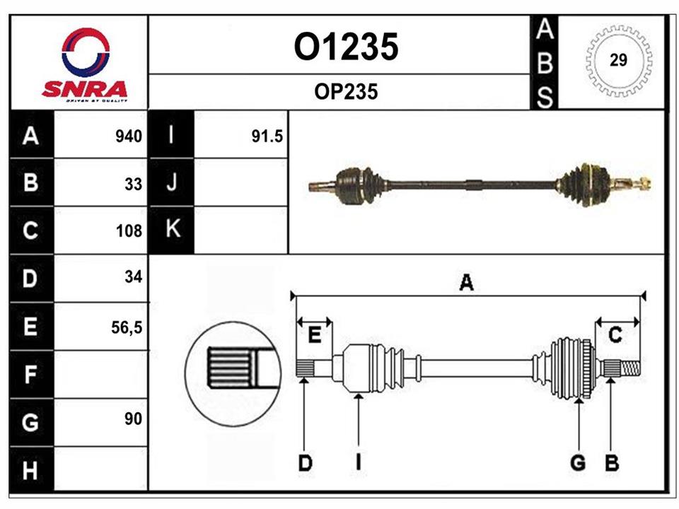 SNRA O1235 Drive shaft O1235