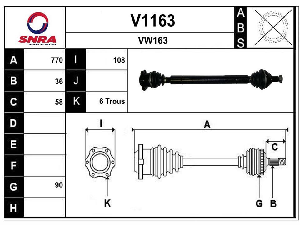 SNRA V1163 Drive shaft V1163
